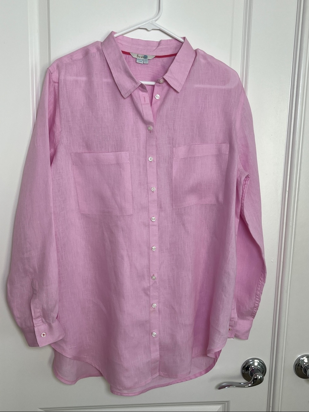 Boden Light Pink Longer Length Linen Button-Down Shirt Size 12 EUC